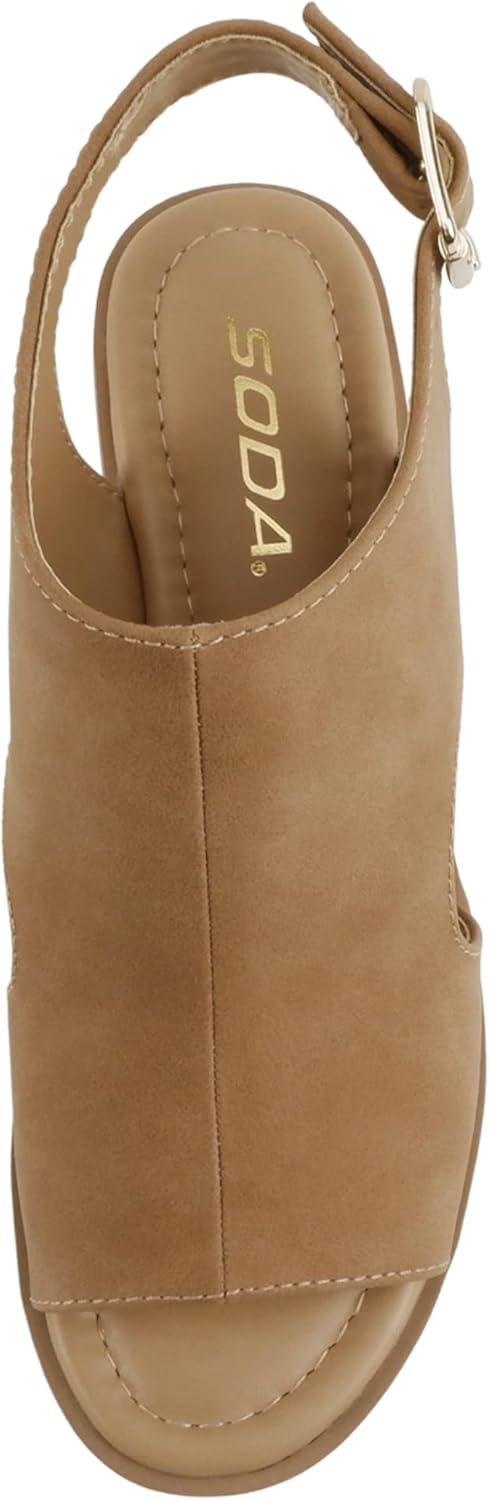image:imageSoda Lovely Women Peep Toe Slingback Low Heel SandalBtan Nubuck