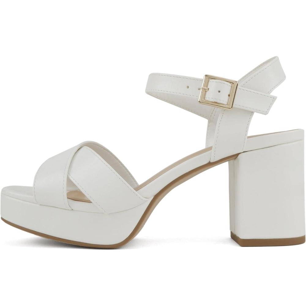 image:imageSoda Manner Women Square Toe Cross Band Platform High Heeled Dress SandalsWhite Pu