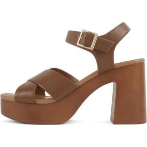 Soda Bonnet ~ Women Square Toe Notch Wedge Sandal with Buckle Strap(Tan Pu)