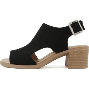 Soda Lovely ~ Women Peep Toe Slingback Low Heel Sandal(B-black Nubuck)