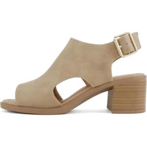 Soda Lovely ~ Women Peep Toe Slingback Low Heel Sandal(B-taupe Nubuck)