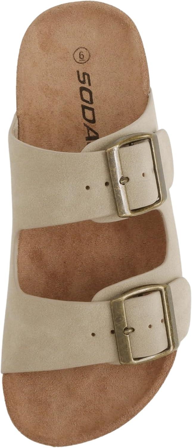 image:imageSoda Jete Women Slide Sandals with Two Buckle StrapsTaupe Nubuck