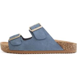 Soda Jete ~ Women Slide Sandals with Two Buckle Straps(Blue Nubuck)
