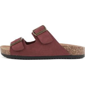 Soda Jete ~ Women Slide Sandals with Two Buckle Straps(Burgundy Nubuck)