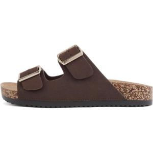 Soda Jete ~ Women Slide Sandals with Two Buckle Straps(Dark Brown Nubuck)