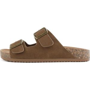 Soda Jete ~ Women Slide Sandals with Two Buckle Straps(Dark Tan Nubuck)
