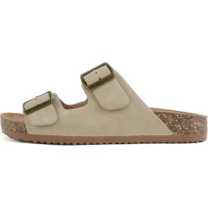 Soda Jete ~ Women Slide Sandals with Two Buckle Straps(Taupe Nubuck)