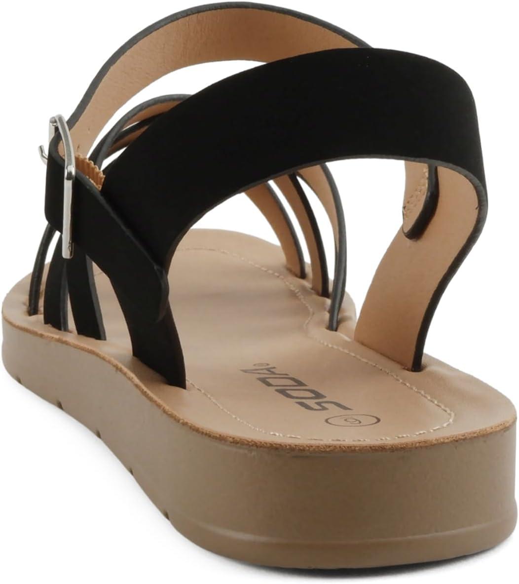 image:imageSoda Lantern Women Round Toe MultiStrap Flat SandalsBlack Nubuck