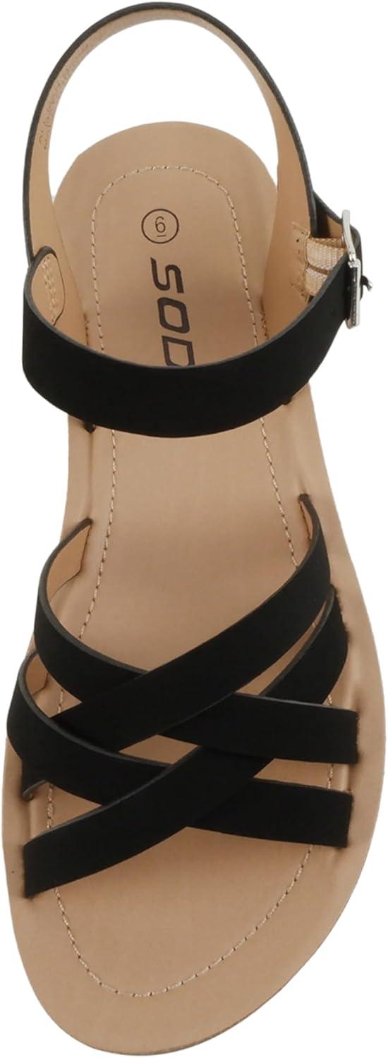 image:imageSoda Lantern Women Round Toe MultiStrap Flat SandalsBlack Nubuck