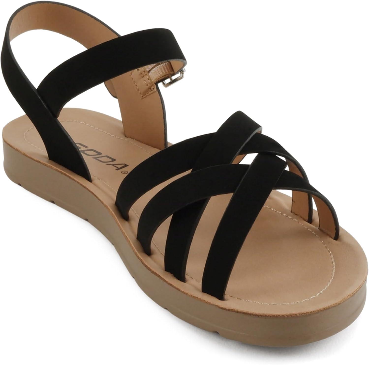 image:imageSoda Lantern Women Round Toe MultiStrap Flat SandalsBlack Nubuck