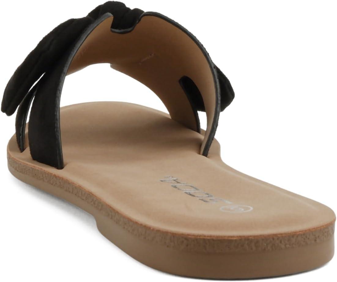 image:imageSoda Road Women Round Toe HBand Slide Sandal with BowBlack Imit Suede