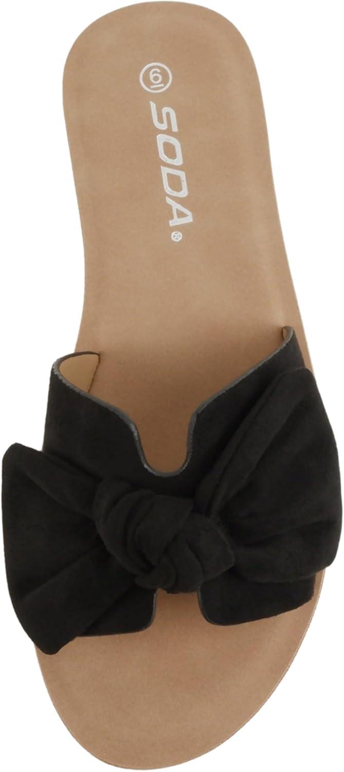image:imageSoda Road Women Round Toe HBand Slide Sandal with BowBlack Imit Suede