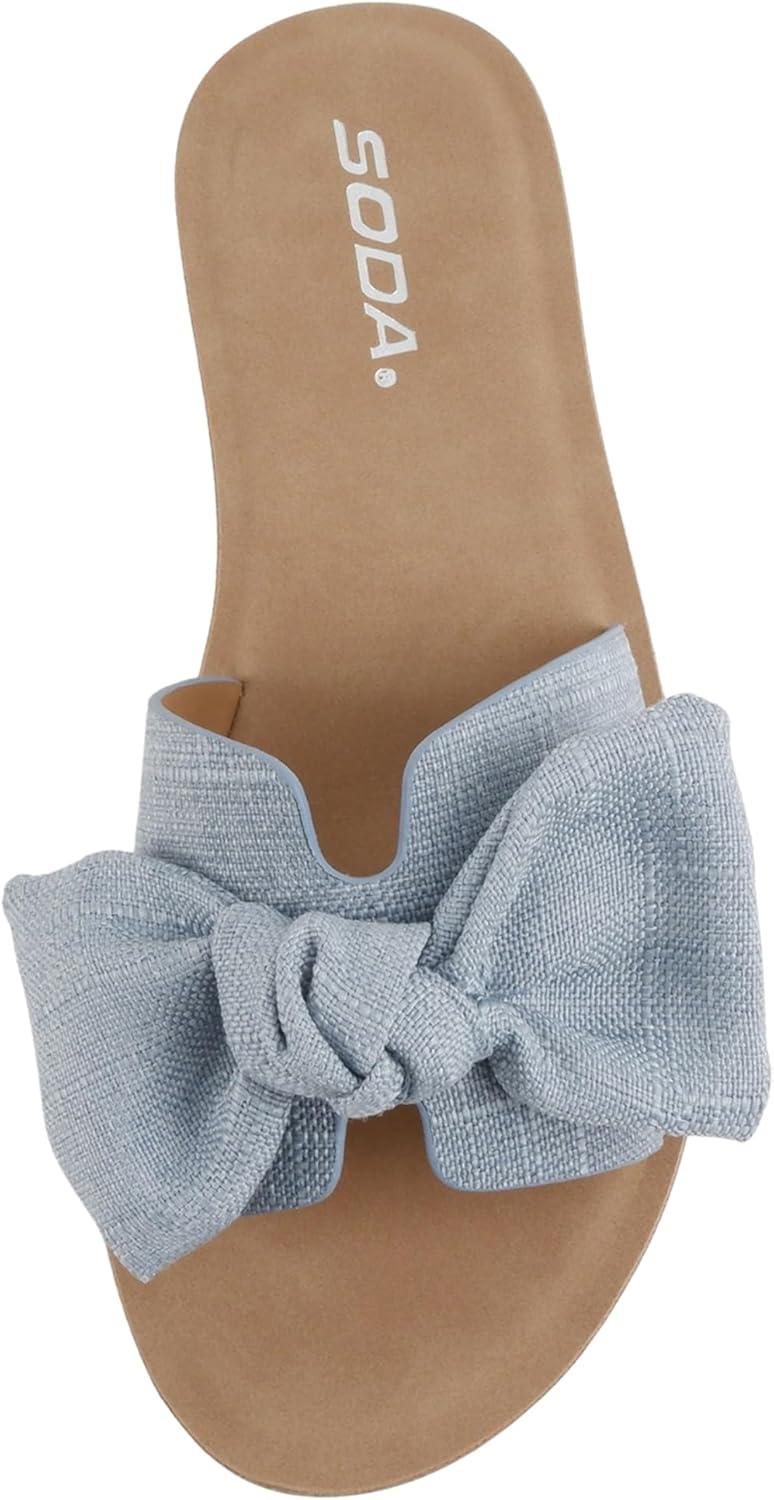 image:imageSoda Road Women Round Toe HBand Slide Sandal with BowBlue Linen