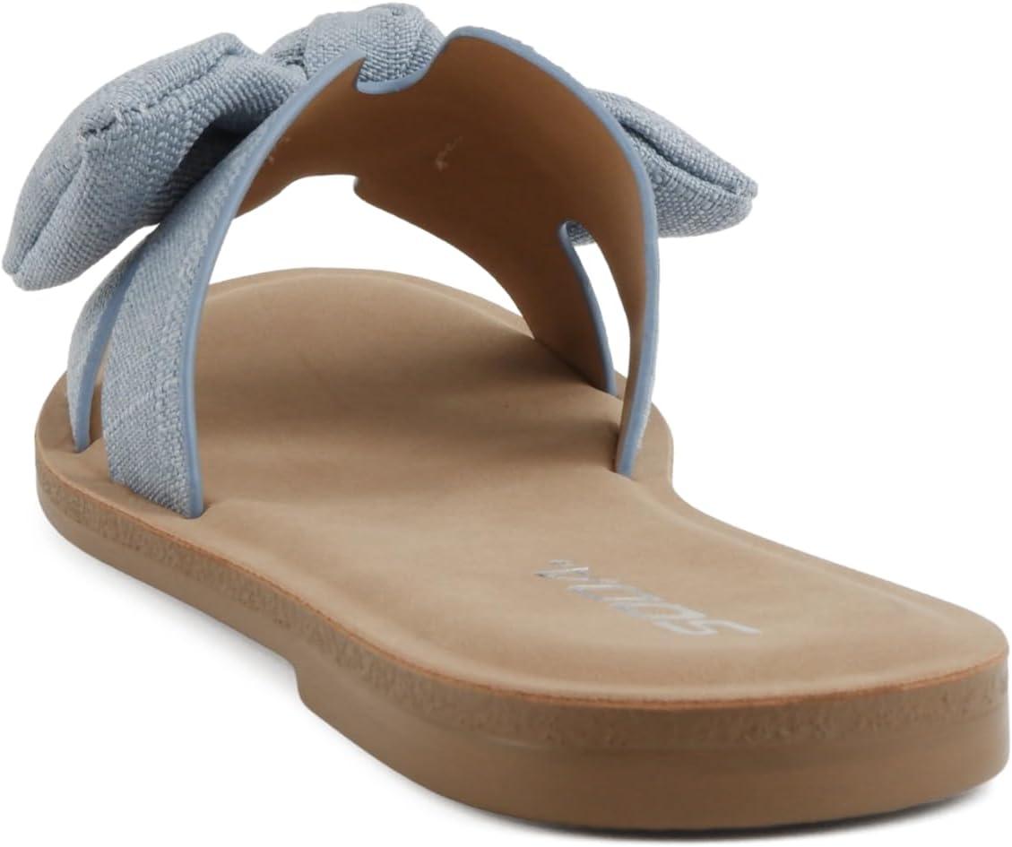 image:imageSoda Road Women Round Toe HBand Slide Sandal with BowBlue Linen