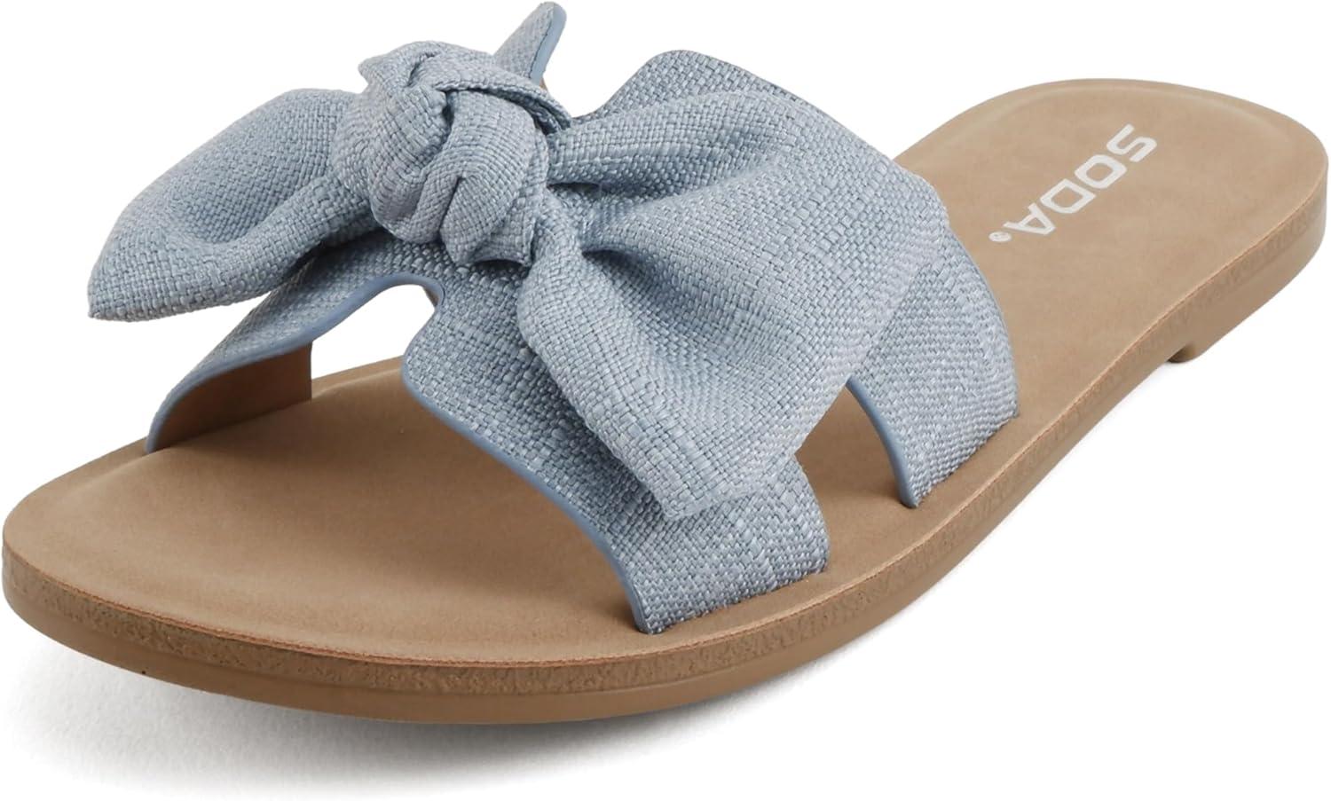 image:imageSoda Road Women Round Toe HBand Slide Sandal with BowBlue Linen