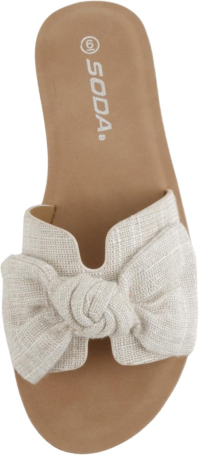 image:imageSoda Road Women Round Toe HBand Slide Sandal with BowBone Linen