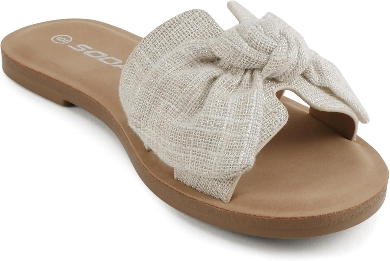 image:imageSoda Road Women Round Toe HBand Slide Sandal with BowBone Linen