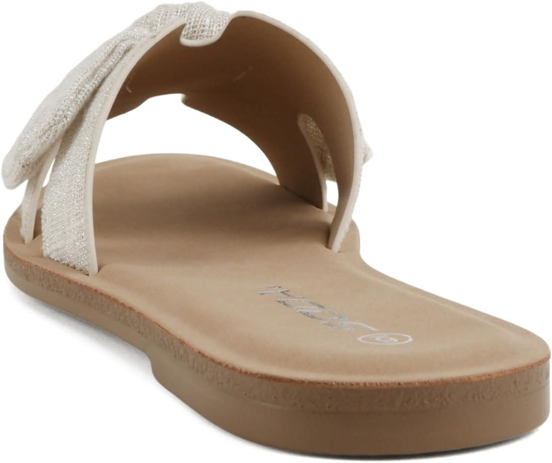 image:imageSoda Road Women Round Toe HBand Slide Sandal with BowBone Linen