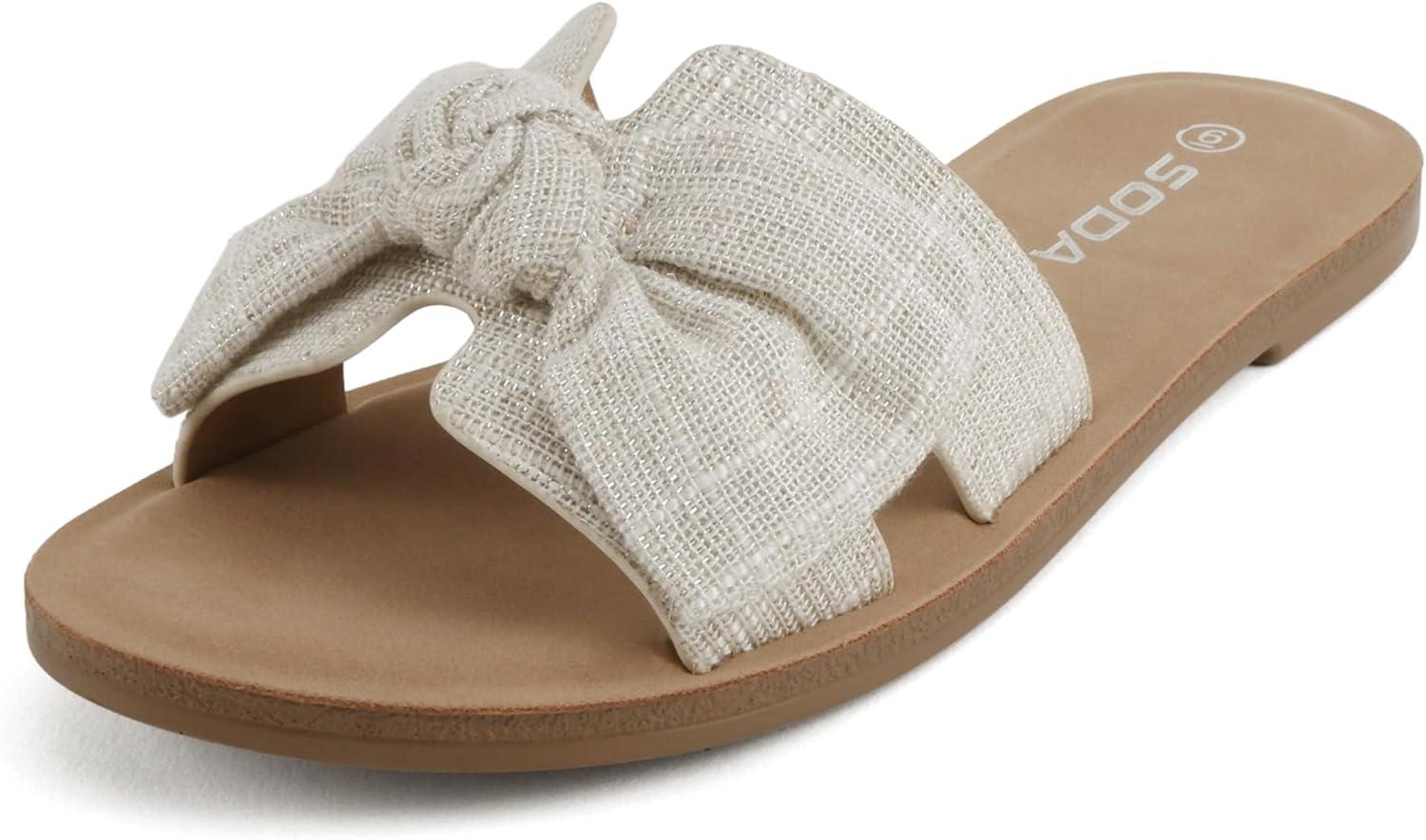 image:imageSoda Road Women Round Toe HBand Slide Sandal with BowBone Linen