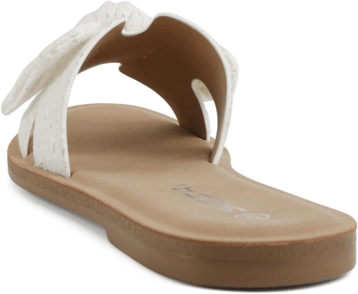 image:imageSoda Road Women Round Toe HBand Slide Sandal with BowWhite Eyelet
