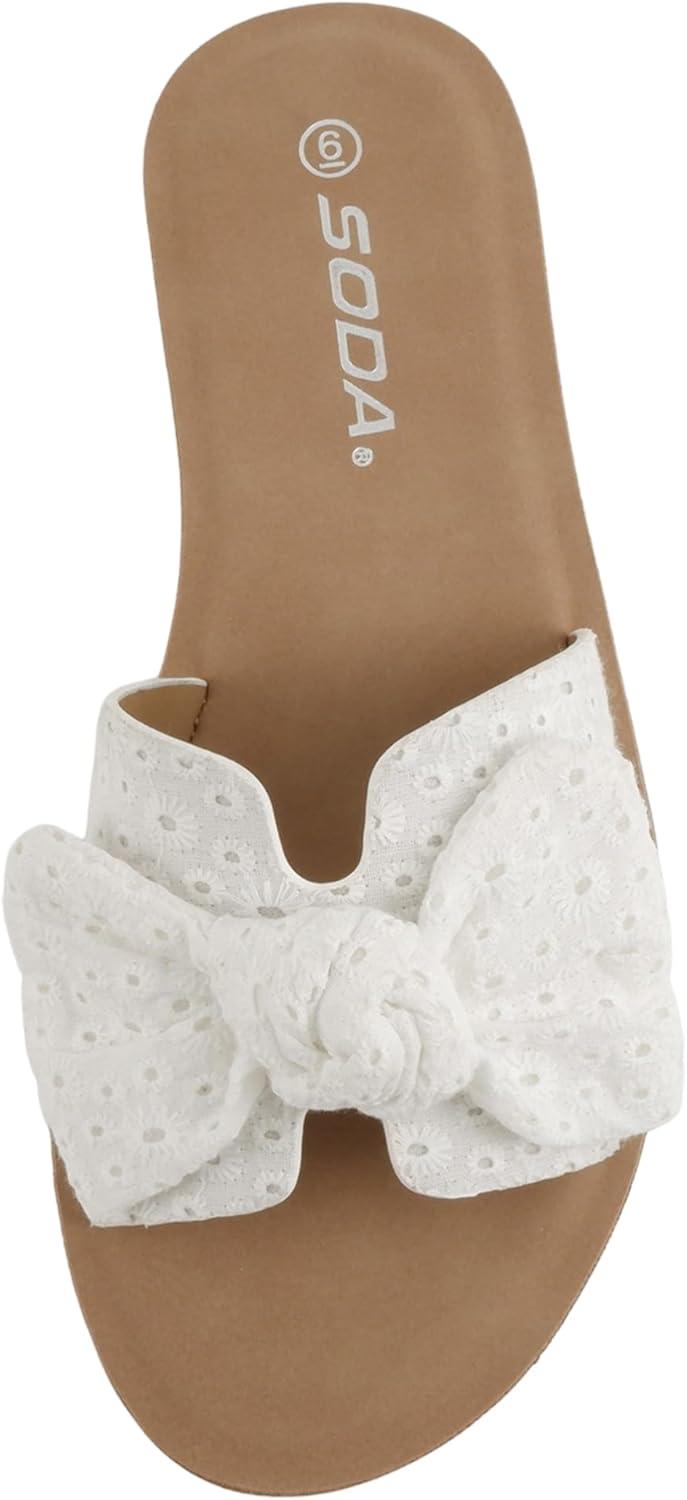 image:imageSoda Road Women Round Toe HBand Slide Sandal with BowWhite Eyelet