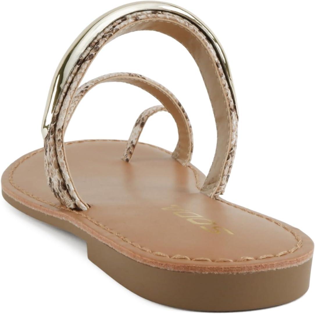 image:imageSoda Toby Women Round Toe MultiStrap Slide Sandal with Gold AccentBeige Snake Pu