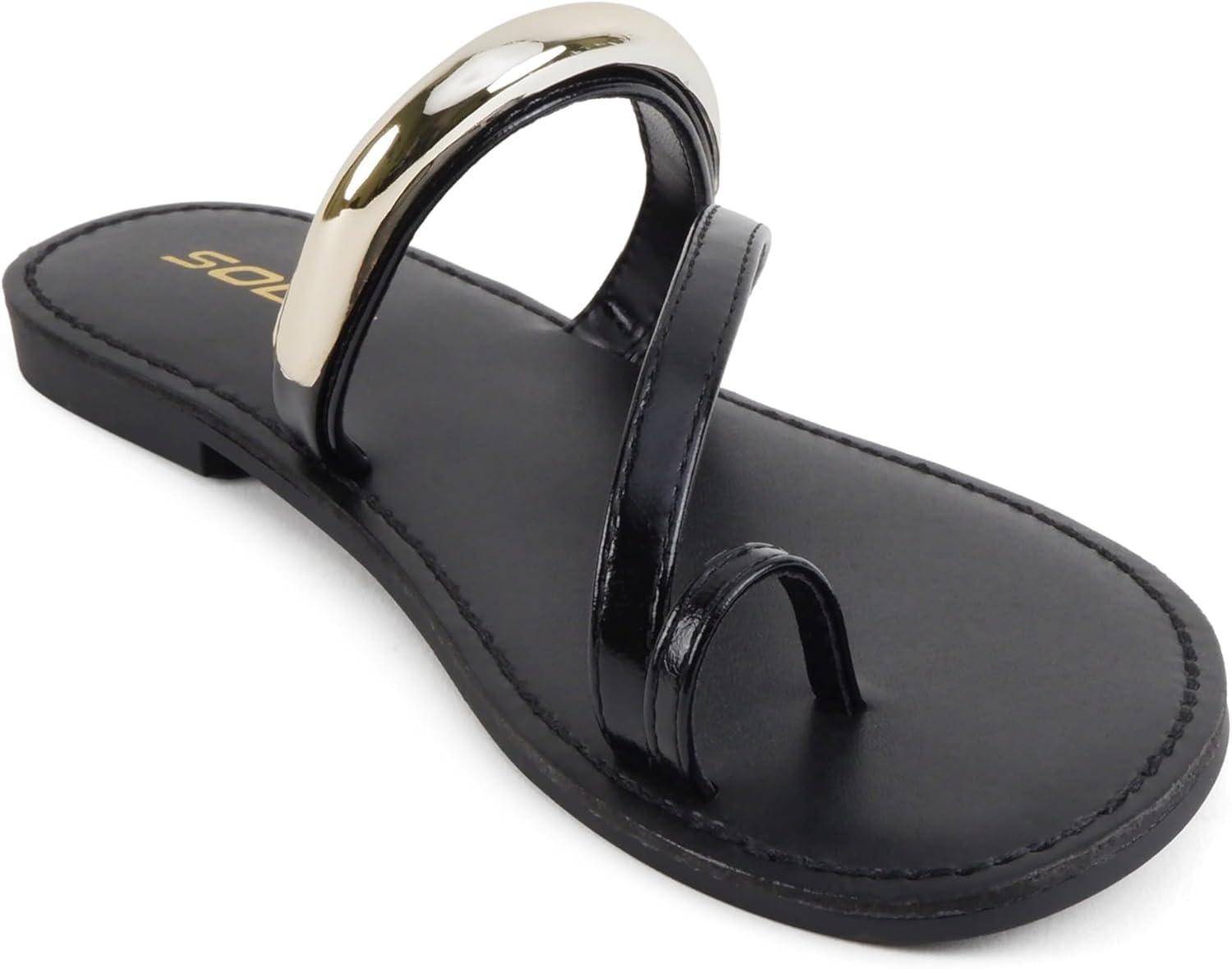 image:imageSoda Toby Women Round Toe MultiStrap Slide Sandal with Gold AccentBlack Pu