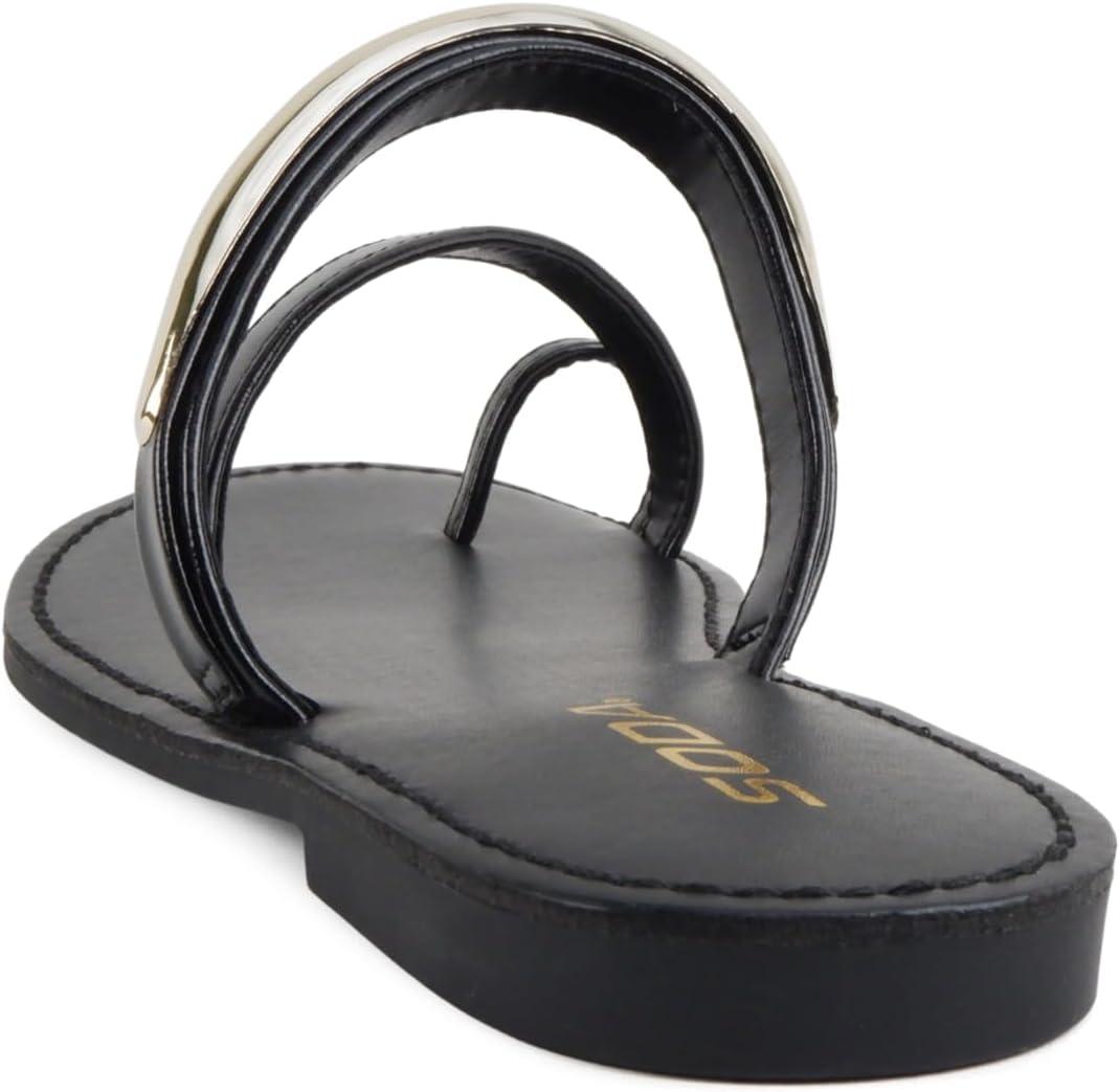 image:imageSoda Toby Women Round Toe MultiStrap Slide Sandal with Gold AccentBlack Pu