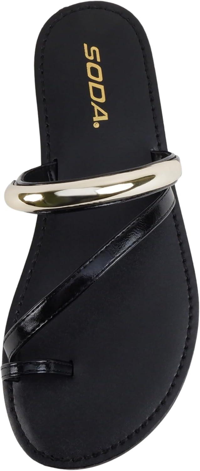 image:imageSoda Toby Women Round Toe MultiStrap Slide Sandal with Gold AccentBlack Pu