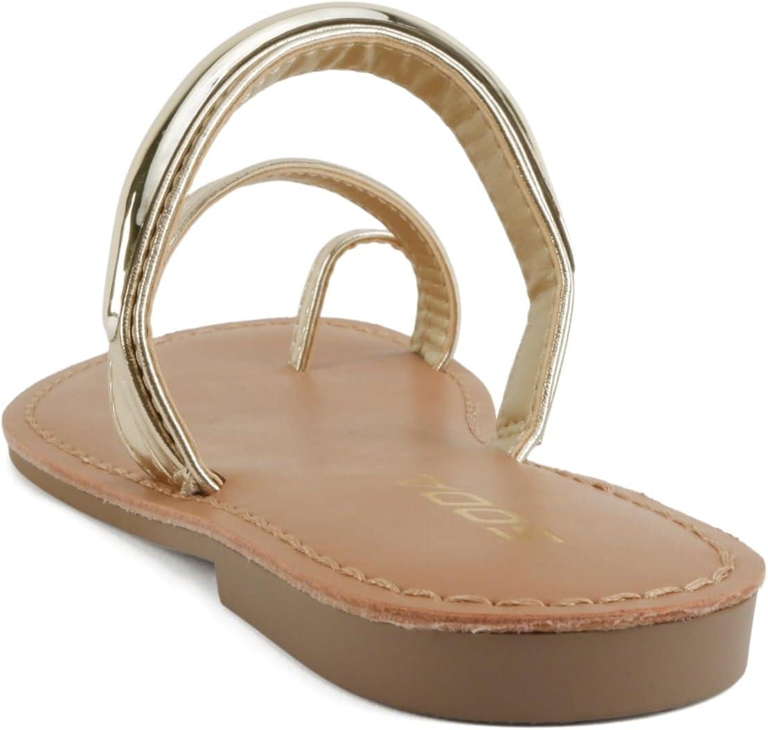 image:imageSoda Toby Women Round Toe MultiStrap Slide Sandal with Gold AccentGold Pu