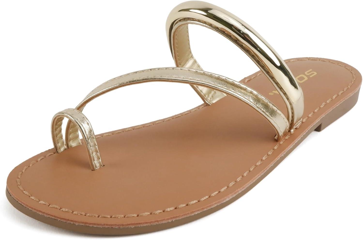 image:imageSoda Toby Women Round Toe MultiStrap Slide Sandal with Gold AccentGold Pu