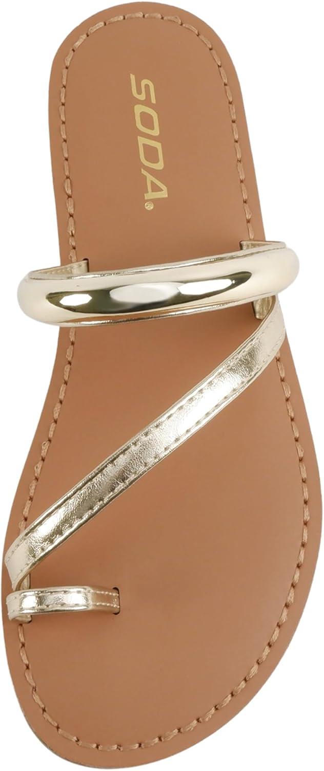 image:imageSoda Toby Women Round Toe MultiStrap Slide Sandal with Gold AccentGold Pu