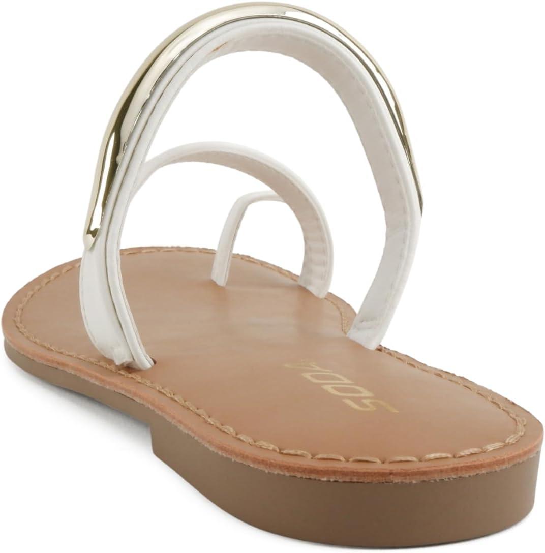 image:imageSoda Toby Women Round Toe MultiStrap Slide Sandal with Gold AccentWhite Pu