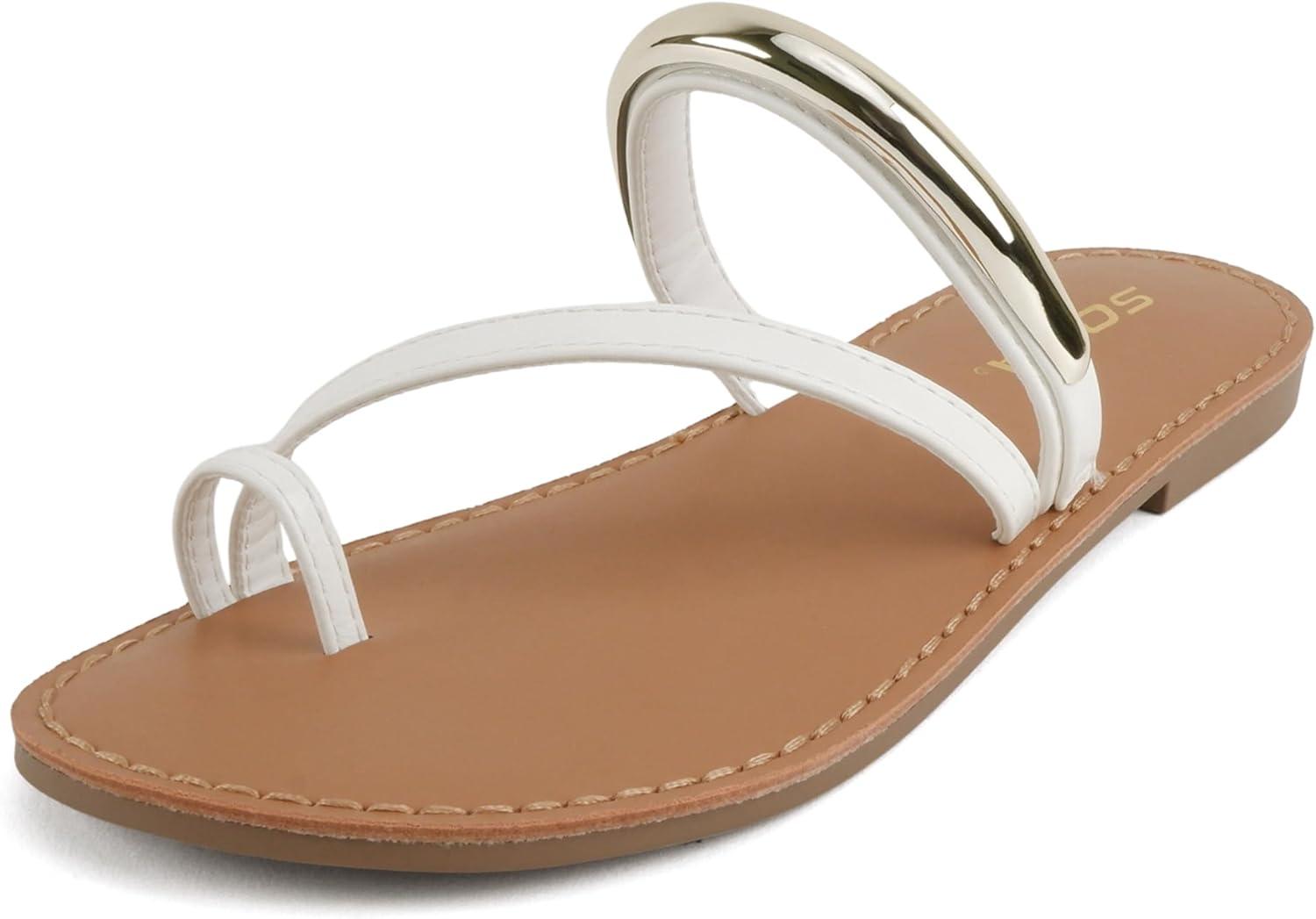 image:imageSoda Toby Women Round Toe MultiStrap Slide Sandal with Gold AccentWhite Pu