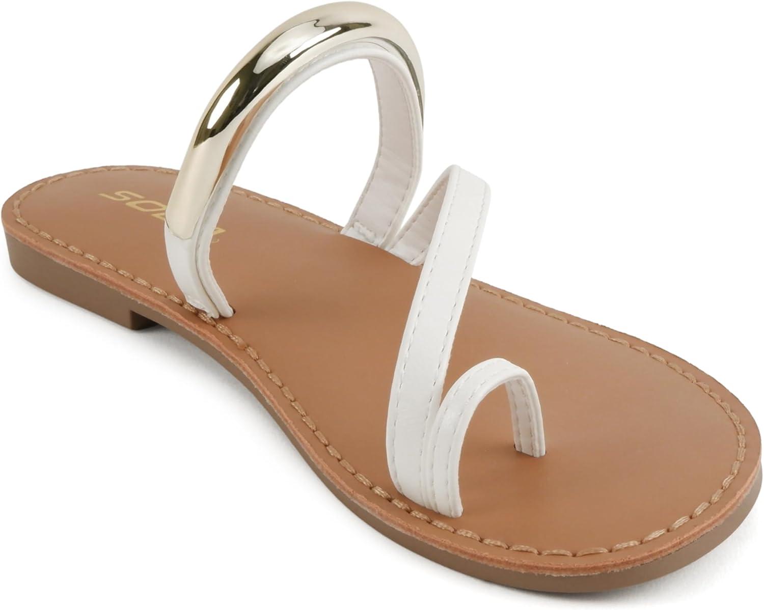image:imageSoda Toby Women Round Toe MultiStrap Slide Sandal with Gold AccentWhite Pu