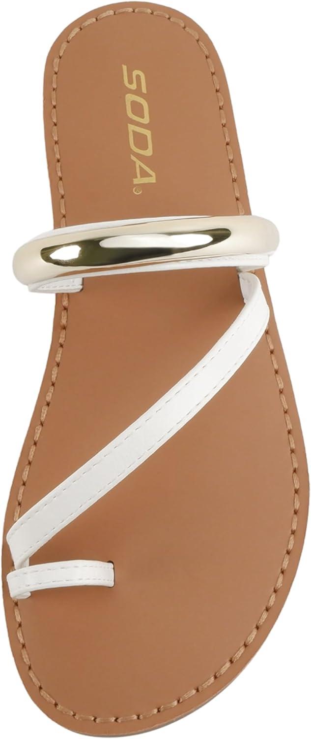 image:imageSoda Toby Women Round Toe MultiStrap Slide Sandal with Gold AccentWhite Pu