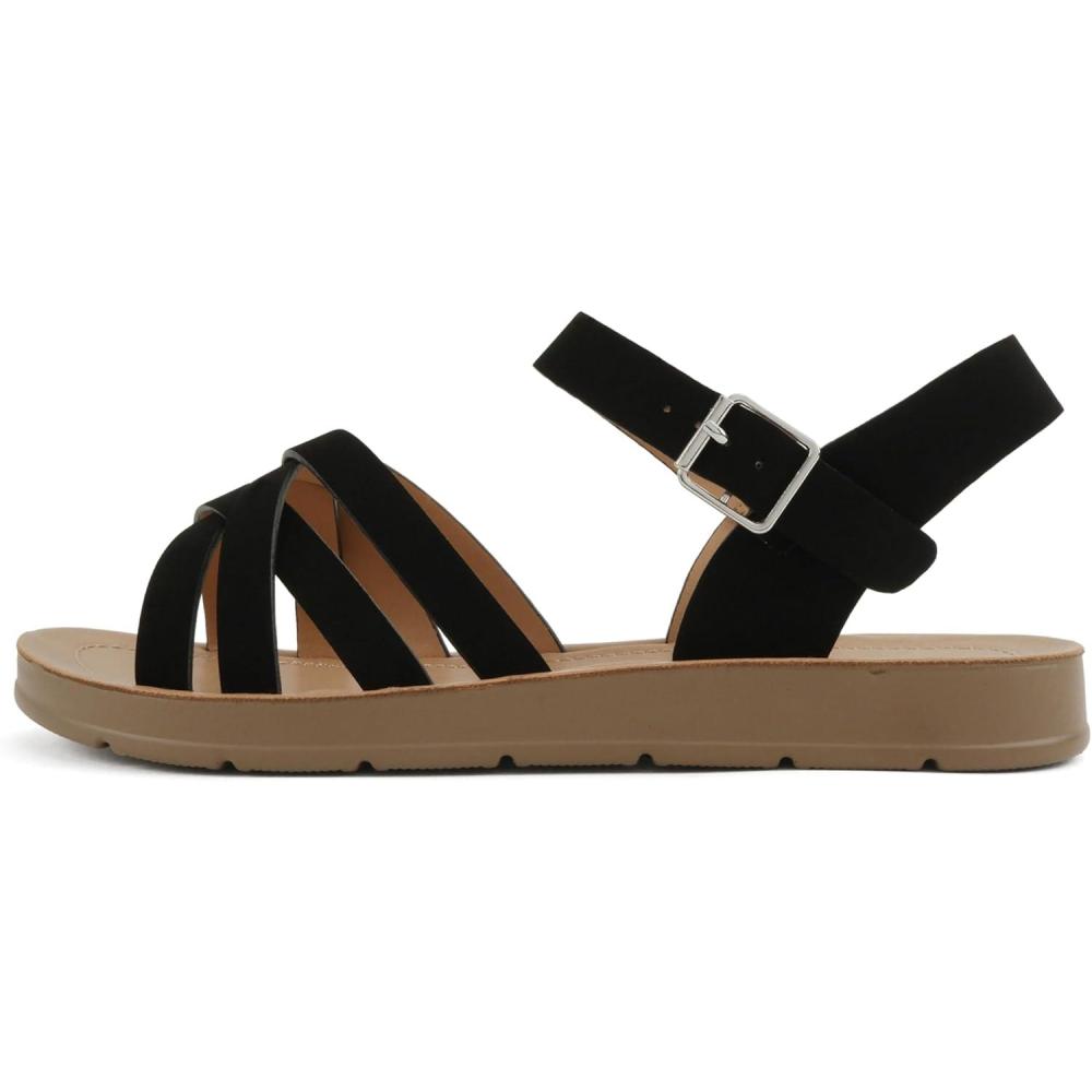 image:imageSoda Lantern Women Round Toe MultiStrap Flat SandalsBlack Nubuck