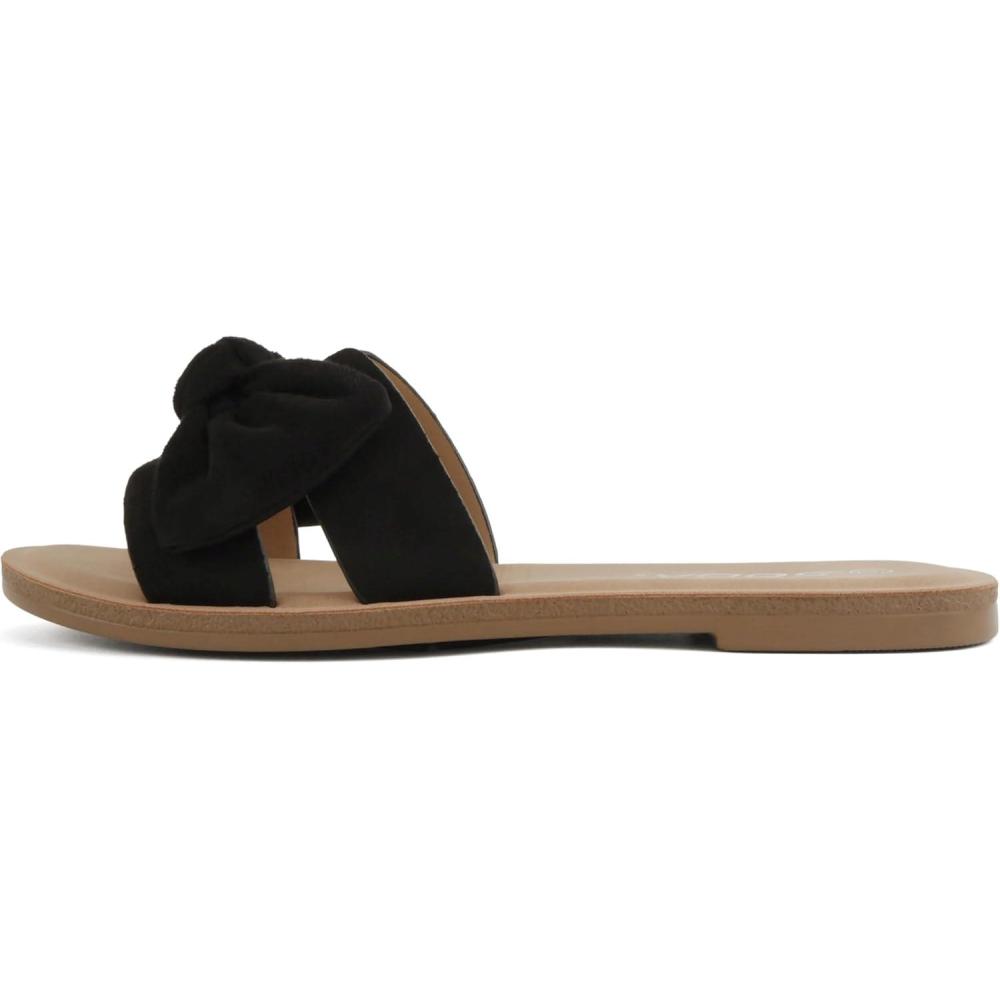 image:imageSoda Road Women Round Toe HBand Slide Sandal with BowBlack Imit Suede