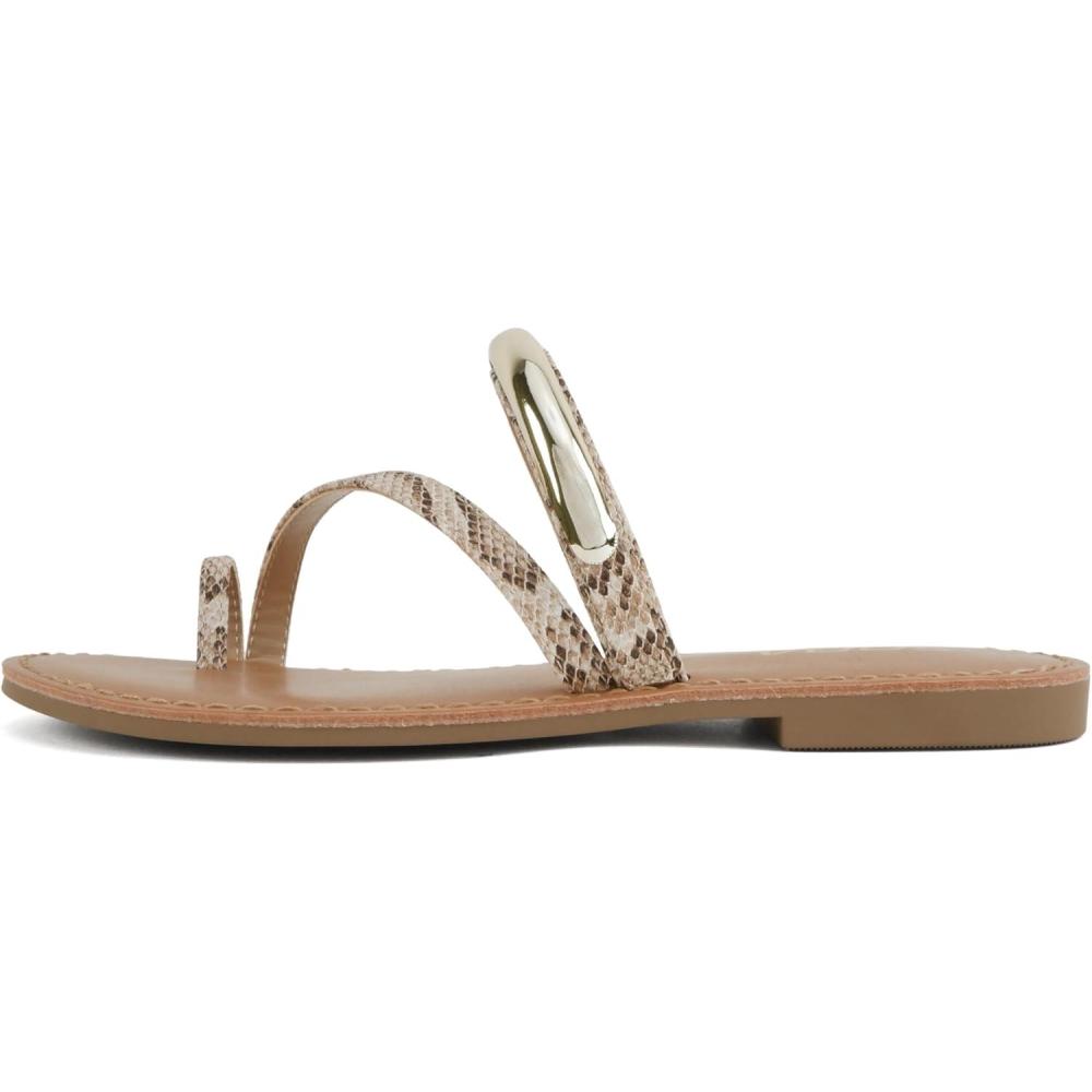 image:imageSoda Toby  Women Round Toe MultiStrap Slide Sandal with Gold AccentBeige Snake Pu