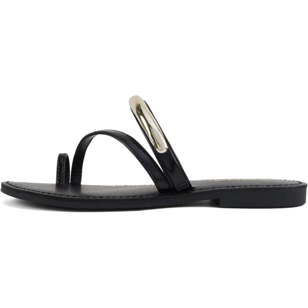 image:imageSoda Toby Women Round Toe MultiStrap Slide Sandal with Gold AccentBlack Pu