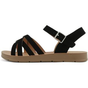 Soda Lantern ~ Women Round Toe Multi-Strap Flat Sandals(Black Nubuck)