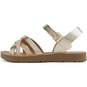 Soda Lantern ~ Women Round Toe Multi-Strap Flat Sandals(Gold Raffia)