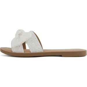 Soda Road ~ Women Round Toe H-Band Slide Sandal with Bow(White Eyelet)
