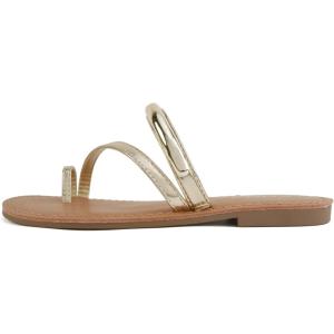 Soda Toby ~ Women Round Toe Multi-Strap Slide Sandal with Gold Accent(Gold Pu)