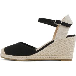 Soda Elfin ~ Women Square Toe Frayed Linen Espadrille Wedge Sandal(Black)