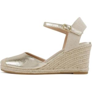 Soda Elfin ~ Women Square Toe Frayed Linen Espadrille Wedge Sandal(Gold)