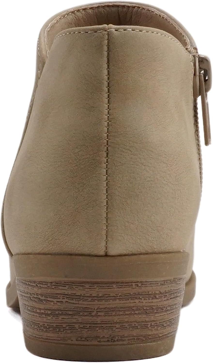 image:imageSoda EDGY2 Little KidsChildrenGirls Round Toe Low Stack Heel Ankle Bootie Boot with Side ZipperBeige Nubuck