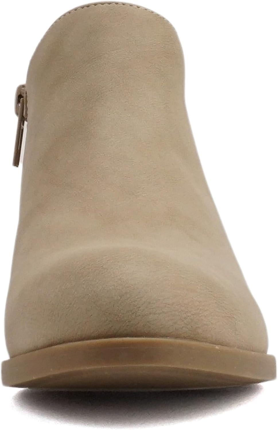 image:imageSoda EDGY2 Little KidsChildrenGirls Round Toe Low Stack Heel Ankle Bootie Boot with Side ZipperBeige Nubuck