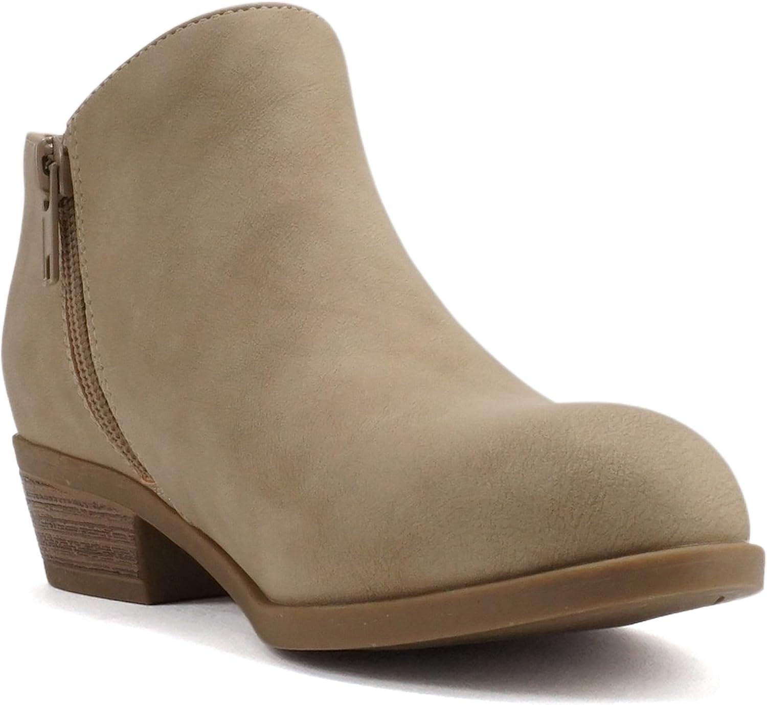 image:imageSoda EDGY2 Little KidsChildrenGirls Round Toe Low Stack Heel Ankle Bootie Boot with Side ZipperBeige Nubuck