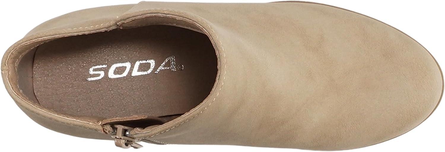 image:imageSoda EDGY2 Little KidsChildrenGirls Round Toe Low Stack Heel Ankle Bootie Boot with Side ZipperBeige Nubuck
